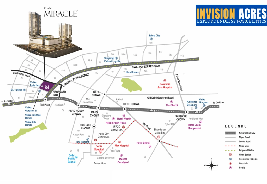Elan Miracle Sector-84 in Gurgaon location map