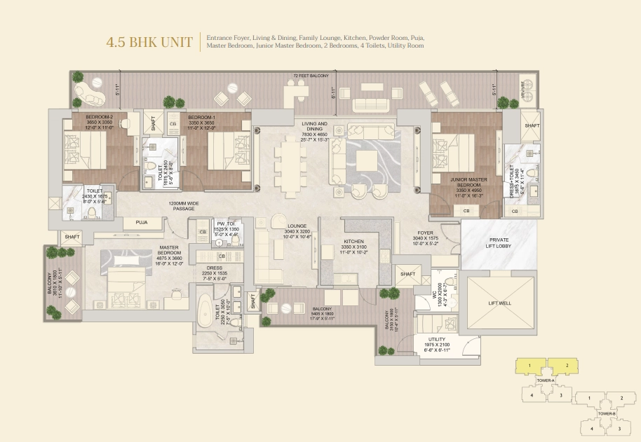 Signature Global Twin Tower DXP 4.5 BHK Floor Plan