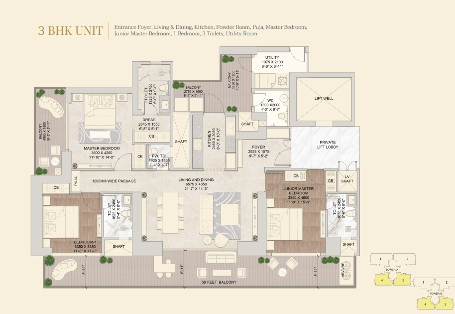 Signature Global Twin Tower DXP 3 BHK Floor Plan