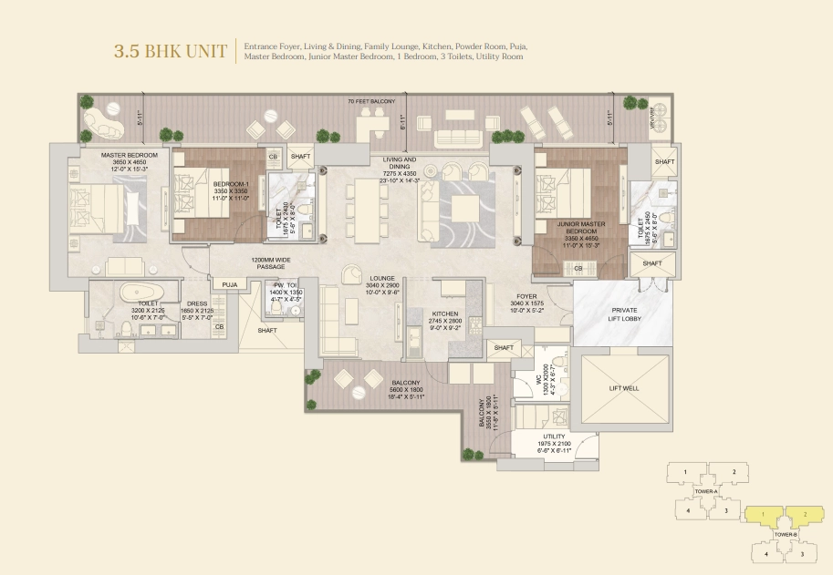 Signature Global Twin Tower DXP 3.5 BHK Floor Plan